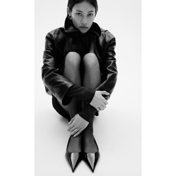 NEW MANGO MNG BLACK UPET POINTED PATENT LEATHER KITTEN HEEL HEELS SHOES 38 7.5 - Picture 3 of 9